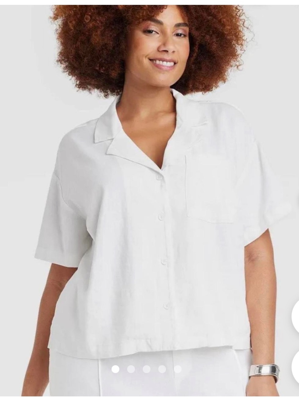 A New Day White Relaxed Button-Front Camp Shirt Women Large